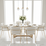 Lot de 6 chaises de salle à manger beiges avec pieds dorés, style moderne