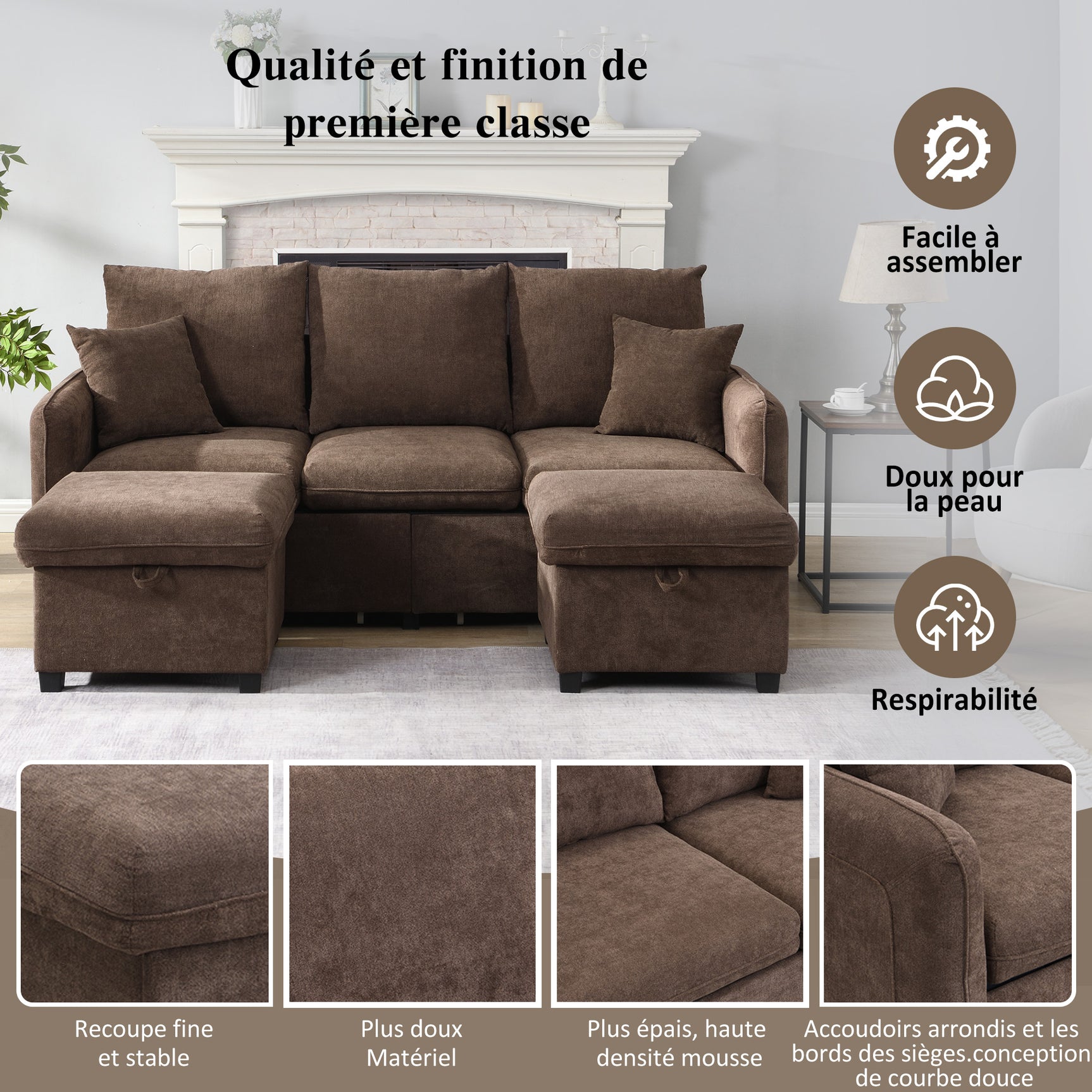 2-seater sofa in beige fabric Scandinavian style - AHBARM