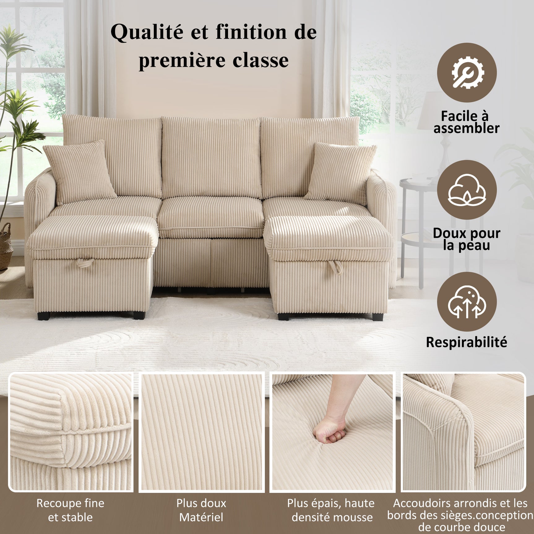 2-seater sofa in beige fabric Scandinavian style - AHBARM