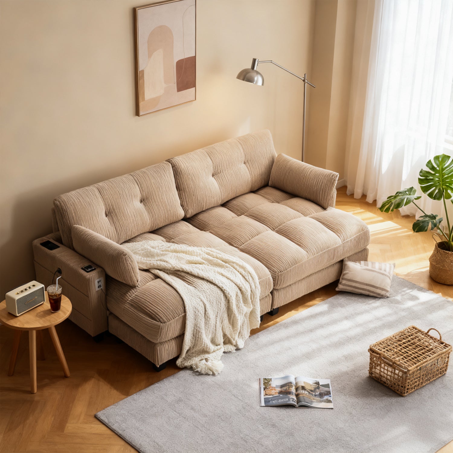 2-seater sofa in beige fabric Scandinavian style - AHBARM