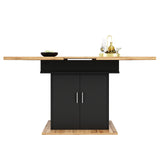 Extensible dining table 140/180x80x75 cm with MDF tray white marble effect and black metal feet
