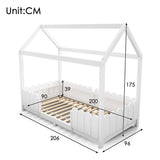 Lit cabane enfant 90x200 cm blanc en bois massif avec barrières de sécurité et sommier à lattes (sans matelas)