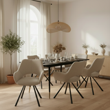 Ensemble de salle à manger comprenant une table extensible et 6 fauteuil en tissu beige