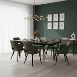 Ensemble de salle à manger comprenant une table extensible et 6 fauteuils avec accoudoirs en tissu vert