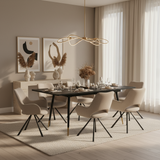 Ensemble de salle à manger comprenant une table extensible et 6 fauteuil en tissu beige