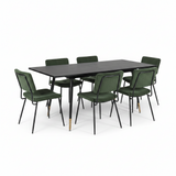 Round Table Table Table Table Timber Ø80 cm with 4 black velvet chairs, modern and comfortable style