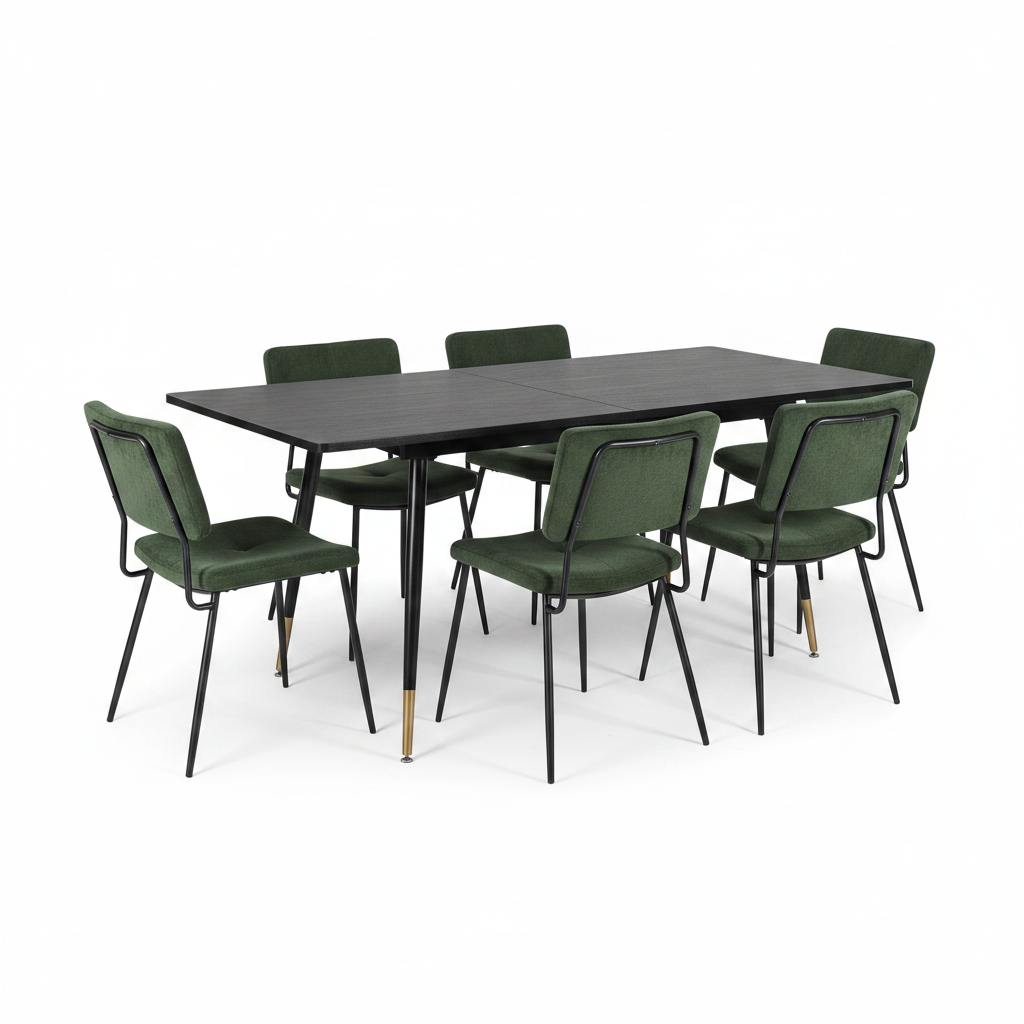 Round Table Table Table Table Timber Ø80 cm with 4 black velvet chairs, modern and comfortable style