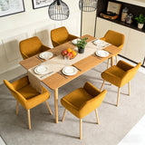 Lot de 6 chaises de salle à manger de style scandinave avec pieds en bois et accoudoirs en velours côtelé jaune - ELIA