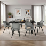 Ensemble table à manger extensible noire et 6 fauteuils en tissu gris de style scandinave