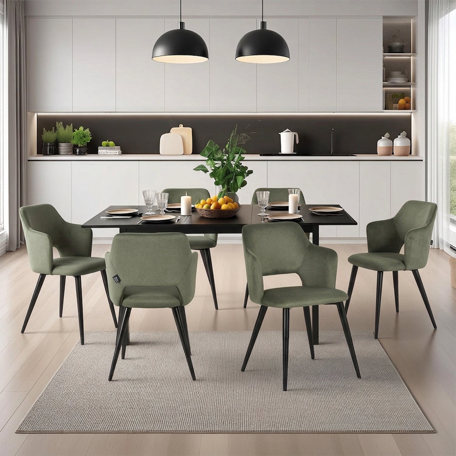 Round Table Table Table Table Timber Ø80 cm with 4 black velvet chairs, modern and comfortable style