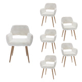 Lot de 6 fauteuils de salle à manger de style scandinave en fausse fourrure blanche avec pieds en métal effet bois