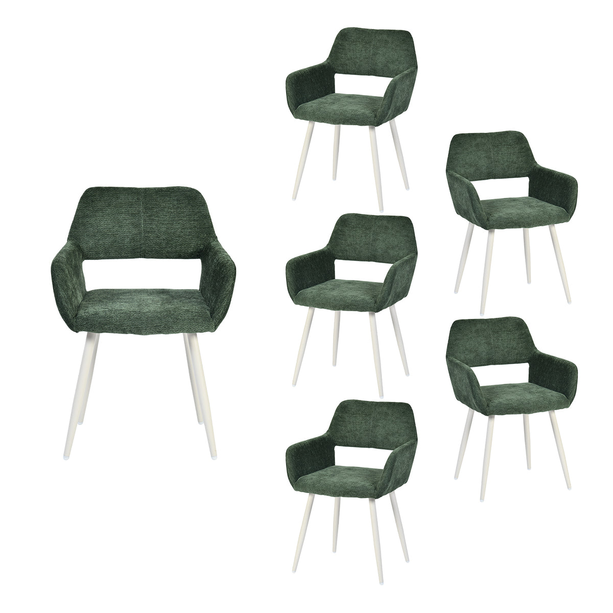 Lot de 6 fauteuils de salle à manger scandinaves avec accoudoirs en chenille vert- CROMWELL