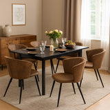 Ensemble table à manger extensible noire avec 6 fauteuils en suédine, style scandinave