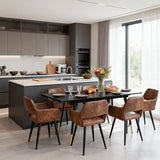 Ensemble de salle à manger comprenant une table extensible et 6 chaises avec accoudoirs en suédine marron