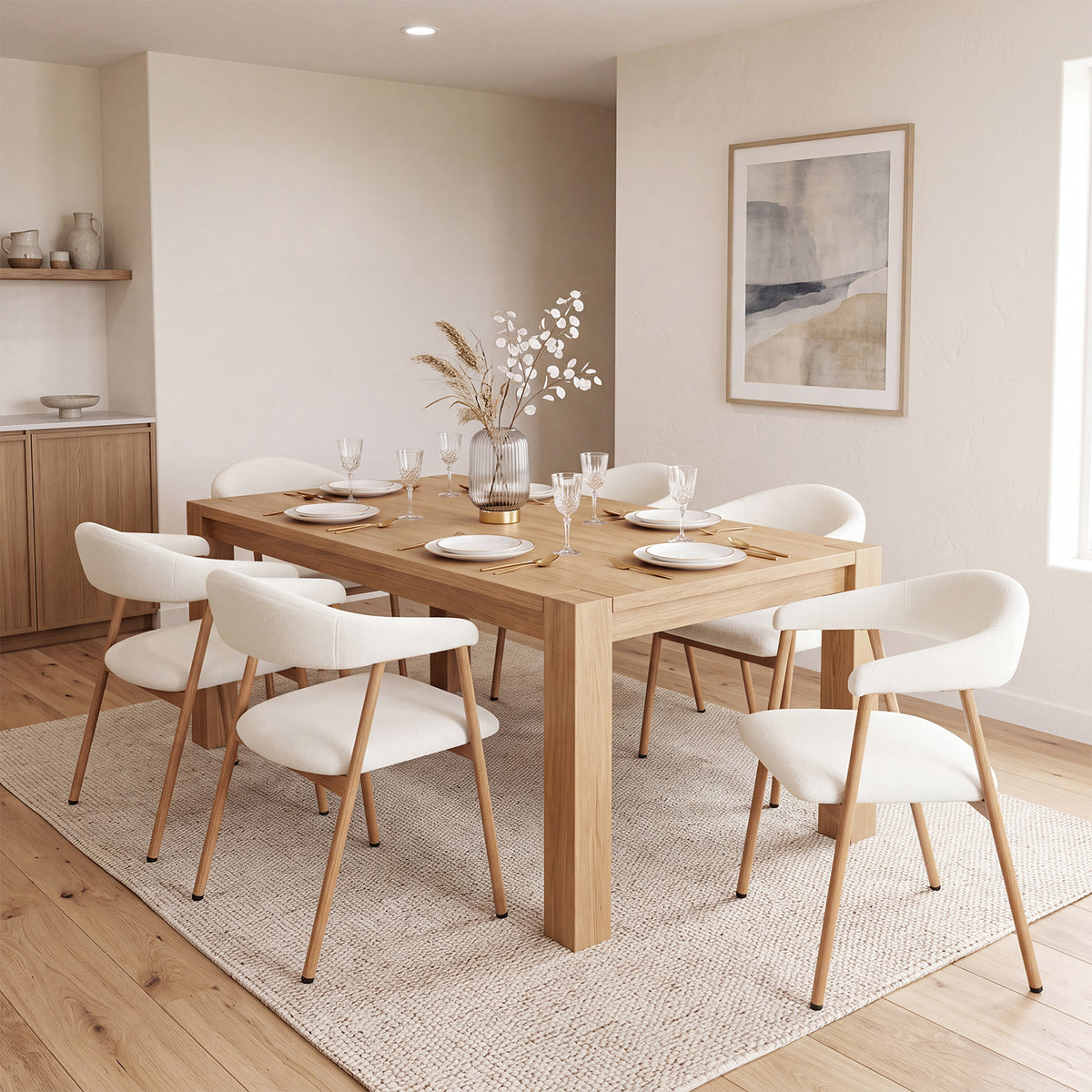 Set of 2 Scandinavian dining room armchairs with beige fabric armrests - Cromwell