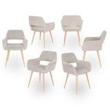 Lot de 6 fauteuils de salle à manger scandinaves avec accoudoirs en tissu beige - CROMWELL