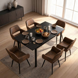 Round Table Table Table Table Timber Ø80 cm with 4 black velvet chairs, modern and comfortable style