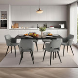 Ensemble table à manger extensible noire et 6 fauteuils en tissu gris de style scandinave