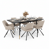 Ensemble de salle à manger comprenant une table extensible et 6 fauteuil en tissu beige