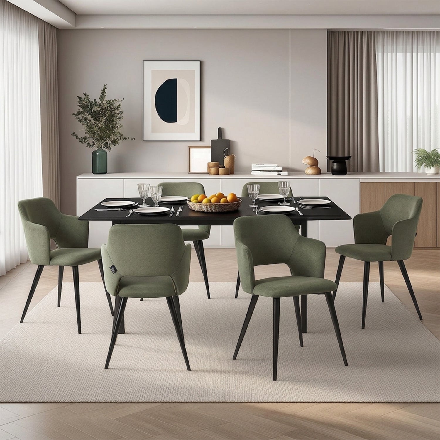 Round Table Table Table Table Timber Ø80 cm with 4 black velvet chairs, modern and comfortable style