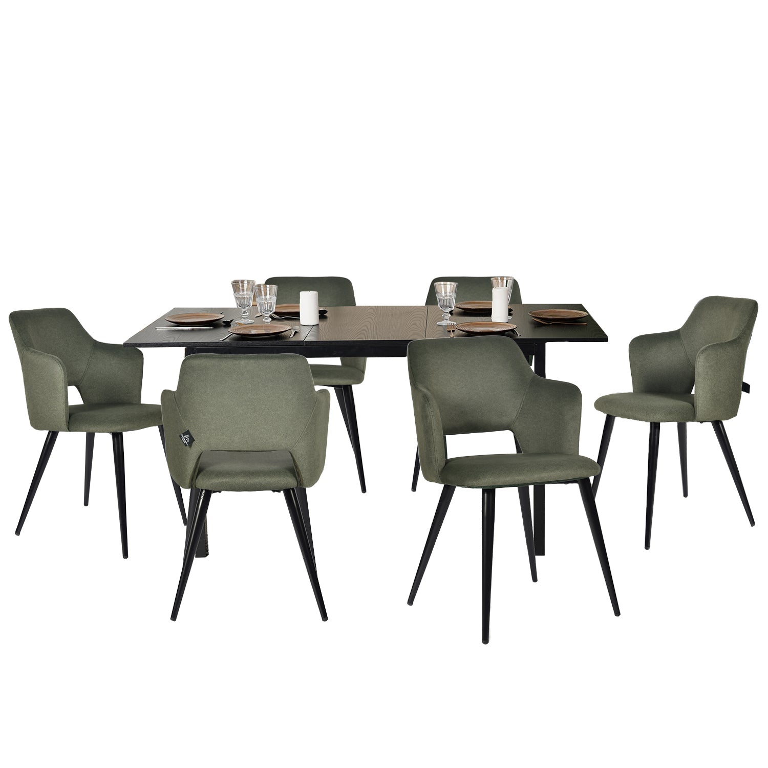Round Table Table Table Table Timber Ø80 cm with 4 black velvet chairs, modern and comfortable style