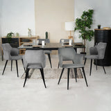 Ensemble table à manger extensible noire et 6 fauteuils en tissu gris de style scandinave