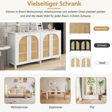 Modernes weißes Buffet in MDF mit 4 Pe -Rattan -Türen und Metallgriffen