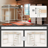 Lit mezzanine 2 places (140x200) avec sommier à lattes au style industriel blanc et bois (matelas non inclus) - UP