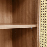 Buffet en bois style campagne avec portes en cannage, étagères réglables et tiroirs 130 × 75,5 × 40 cm
