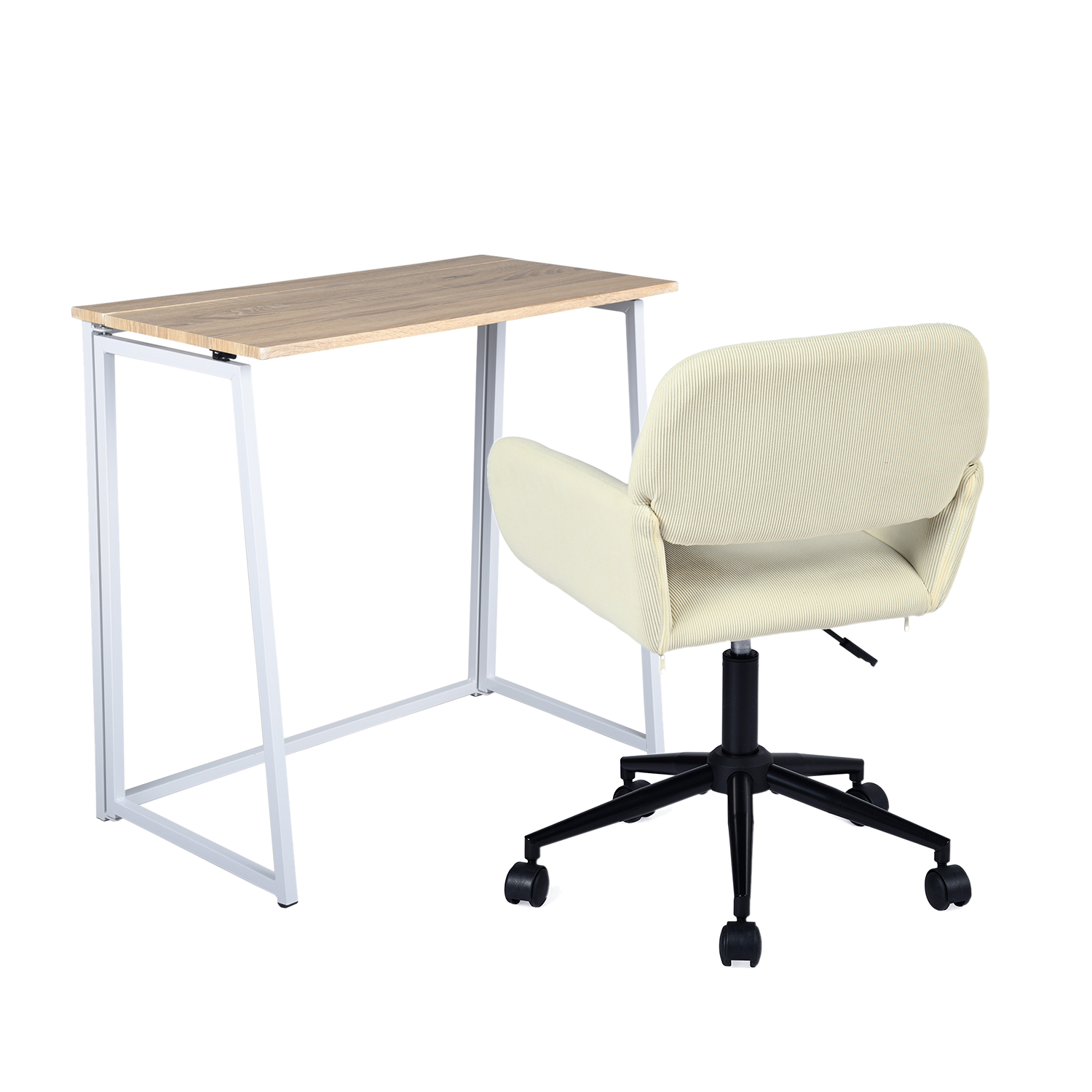 Ensemble bureau pliable et fauteuil de bureau en velours côtelé beige âââââââ€?ASCOLI & ROSS
