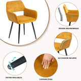 Set of 6 Scandinavian dining room armchairs with Safran yellow velvet armrests - Cromwell Corduroy