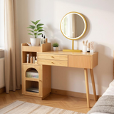 Coiffeuse moderne avec miroir LED à 3 lumières, grand espace de rangement et armoire latérale en verre, 120x40x90 cm