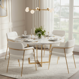 Lot de 6 chaises de salle à manger beiges avec pieds dorés, style moderne