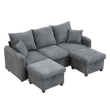 Canapé d'angle 3 places gris en forme de U avec rangement, canapé modulaire multifonction en chenille