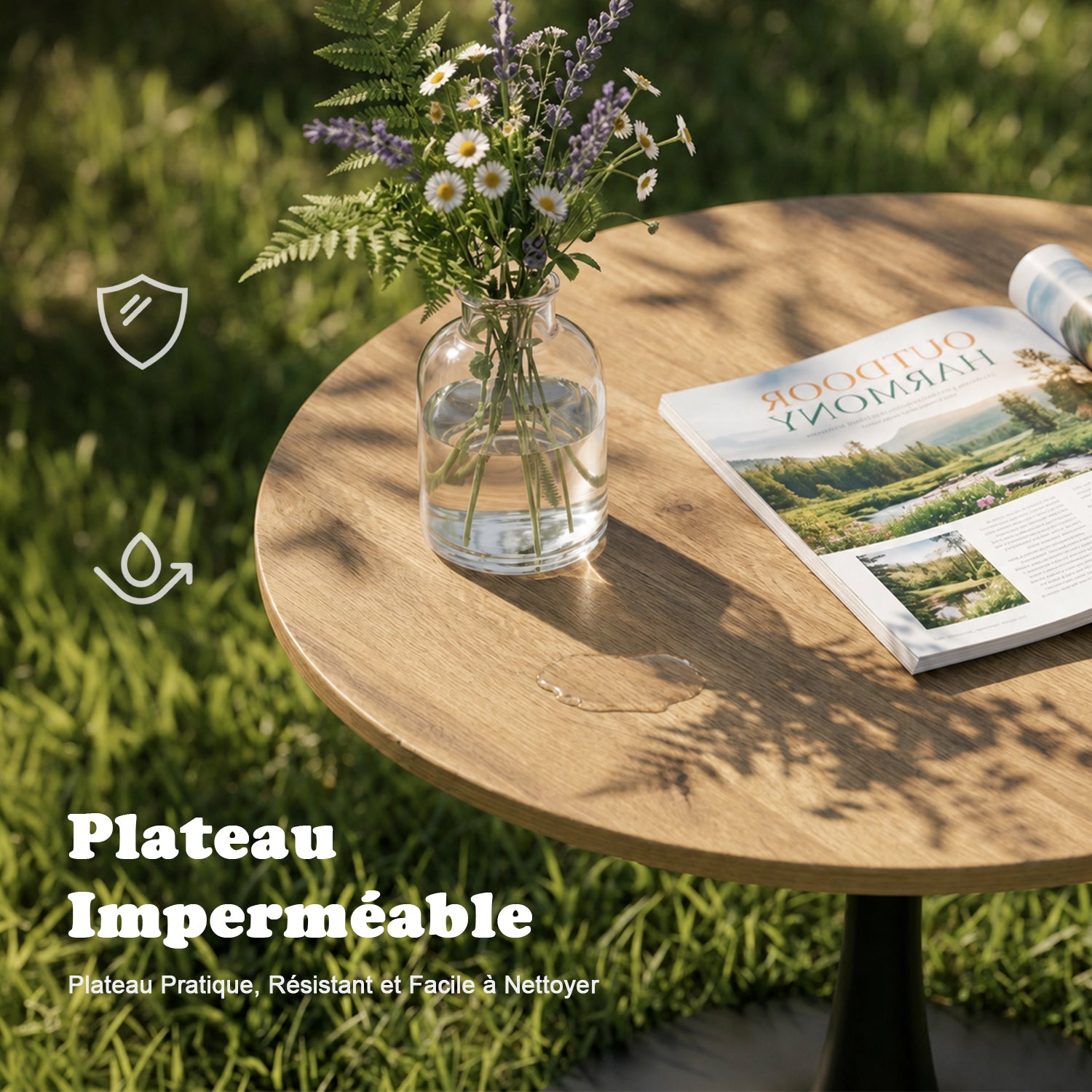 Round Table Table Table Table Timber Ø80 cm with 4 black velvet chairs, modern and comfortable style