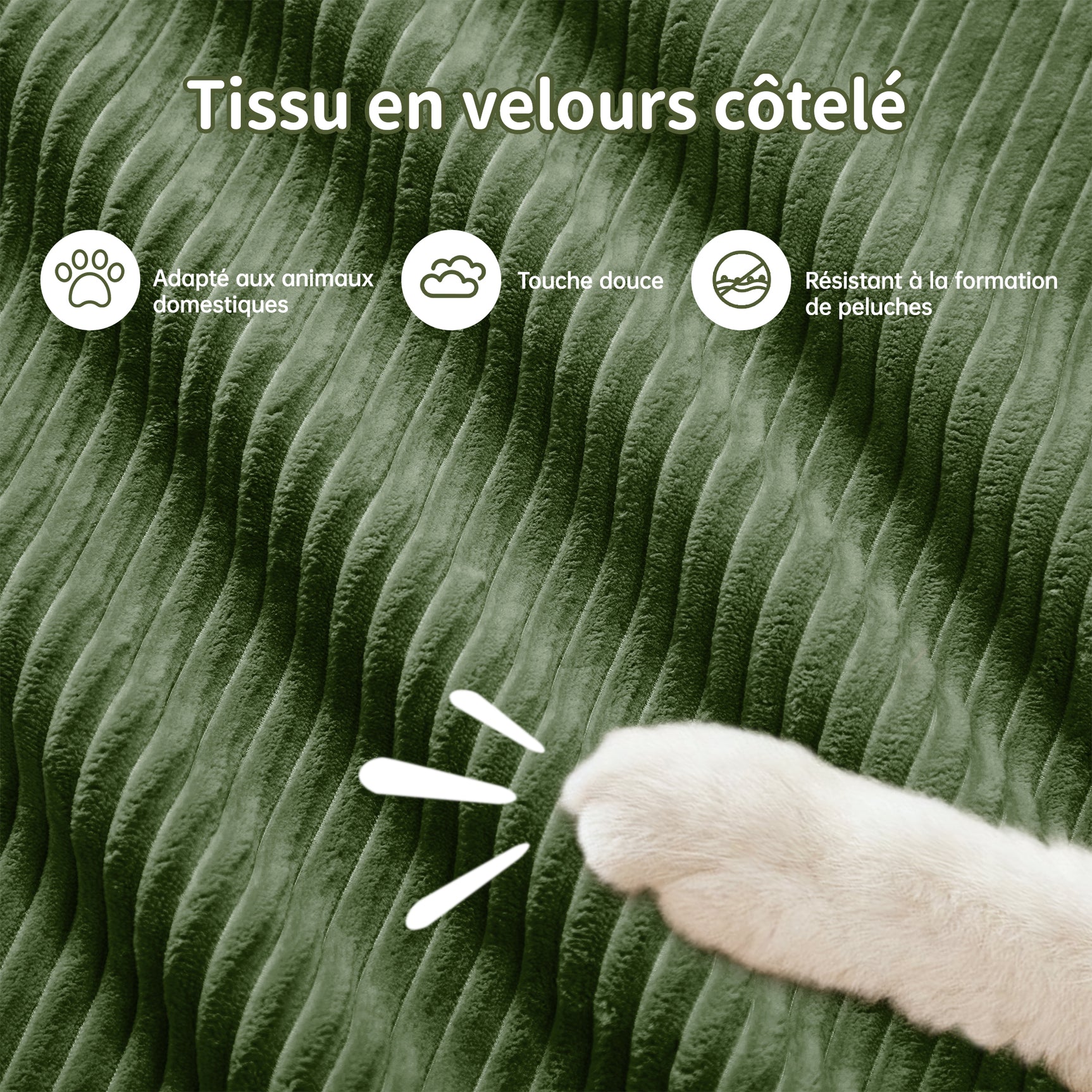 Ensemble de canapés avec accoudoirs incurvés et base antidérapante en tissu velours côtelé doux pour le salon, vert, siège 2