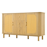 Sideboard Moderne à Rattan et Métal Meuble de Salon avec Schublades Onde 3D et Portes Halbovales Optique de Bois