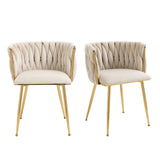 Lot de 2 Chaises en Velours Luxueuses Chaises à Dos Tressé avec Pieds Métal Doré pour Salon Chambre à Coucher Salle à Manger