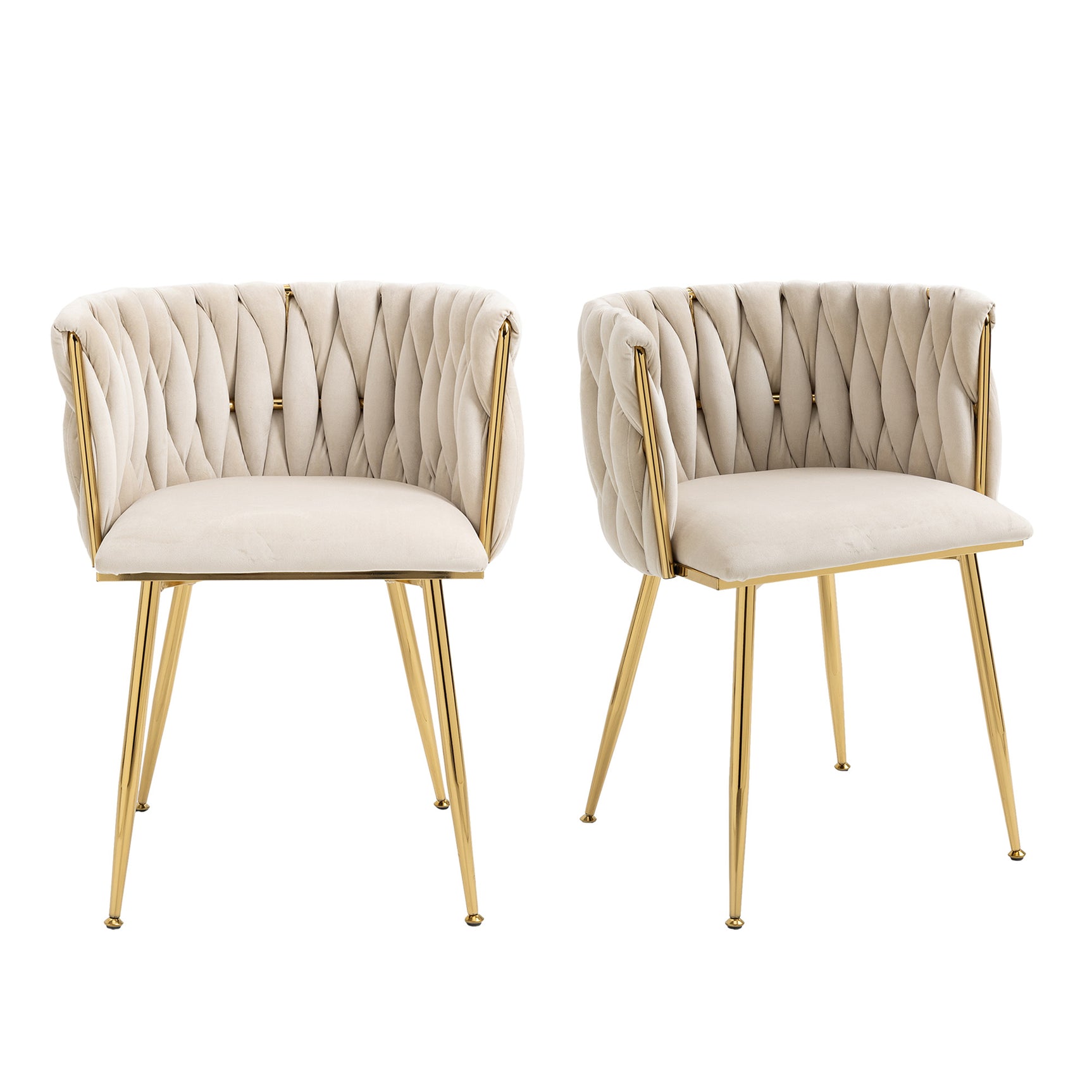 Lot de 2 Chaises en Velours Luxueuses Chaises à Dos Tressé avec Pieds Métal Doré pour Salon Chambre à Coucher Salle à Manger