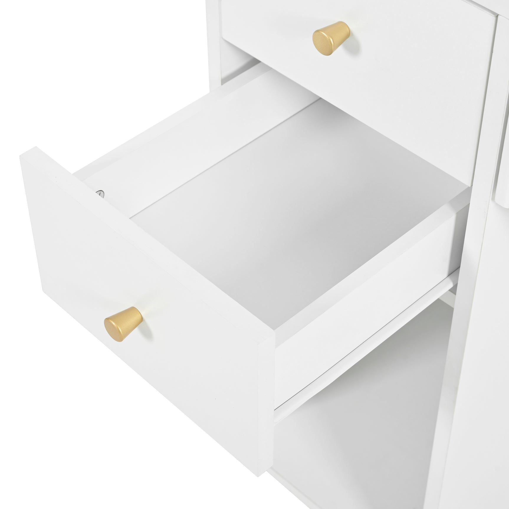 Coiffeuse moderne avec miroir éclairé & tabouret â€?Table de maquillage avec éclairage réglable, tiroirs & rangements ouverts