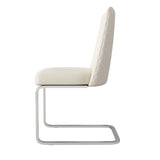 Set of 2 beige velvet dining chairs with diamond pattern and silver metal feet backrest