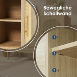 Oak caning buffet with 3 drawers, 2 doors, adjustable shelves and anti-breeching device-120 × 40 × 74 cm