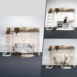 Lit mezzanine 2 places (140x200) avec sommier à lattes au style industriel blanc et bois (matelas non inclus) - UP