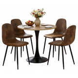 Ensemble de salle à manger de style scandinave composé d'une table ronde en chêne et de 4 chaises en suédine marron