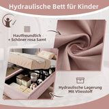 Verpacktes Kinderbett 90 × 200 cm (ohne Matratzen) in rosa Samt mit gewölktem Kopfteil