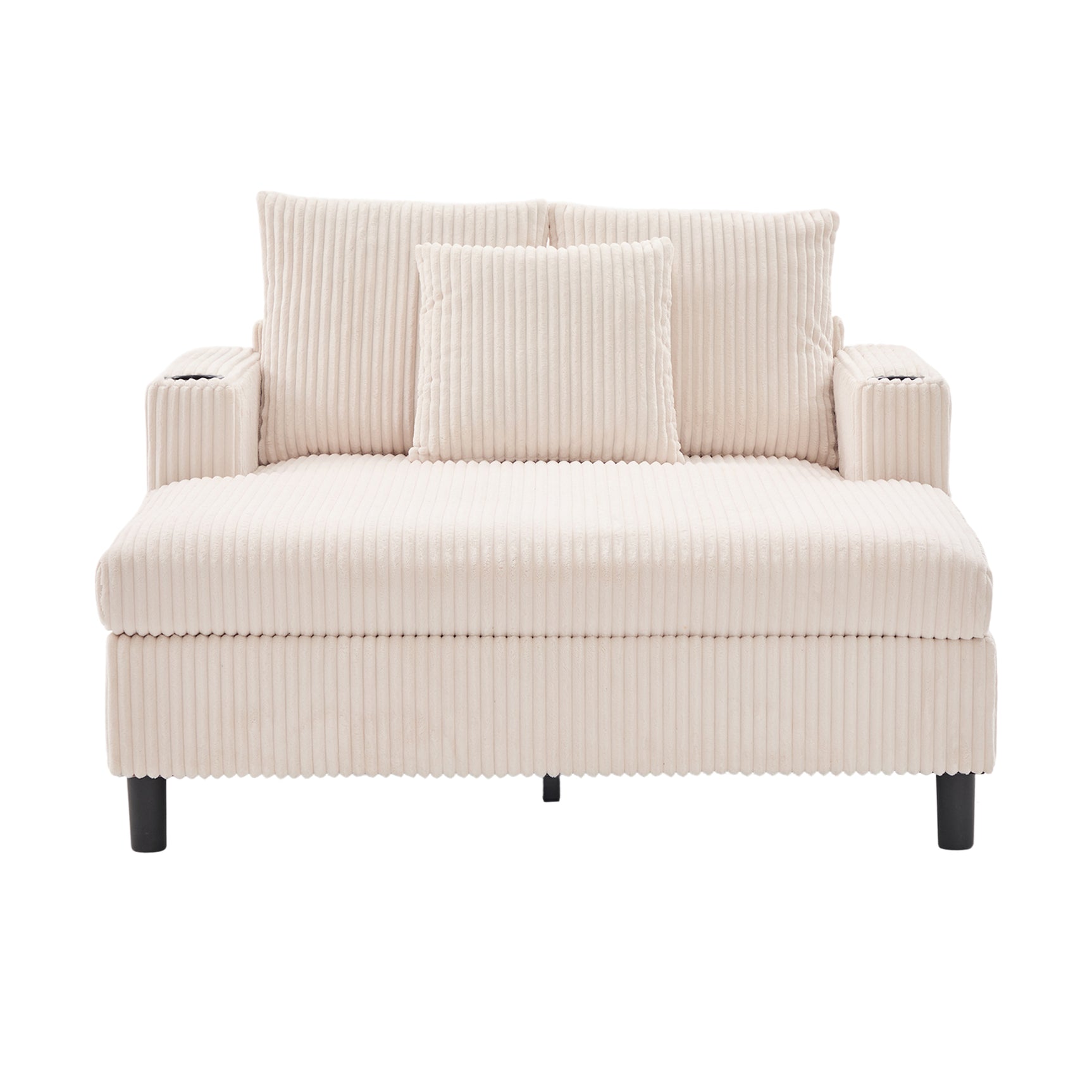 Canapé lounge en velours côtelé souple avec ports USB et éclairage d'ambiance LED, beige