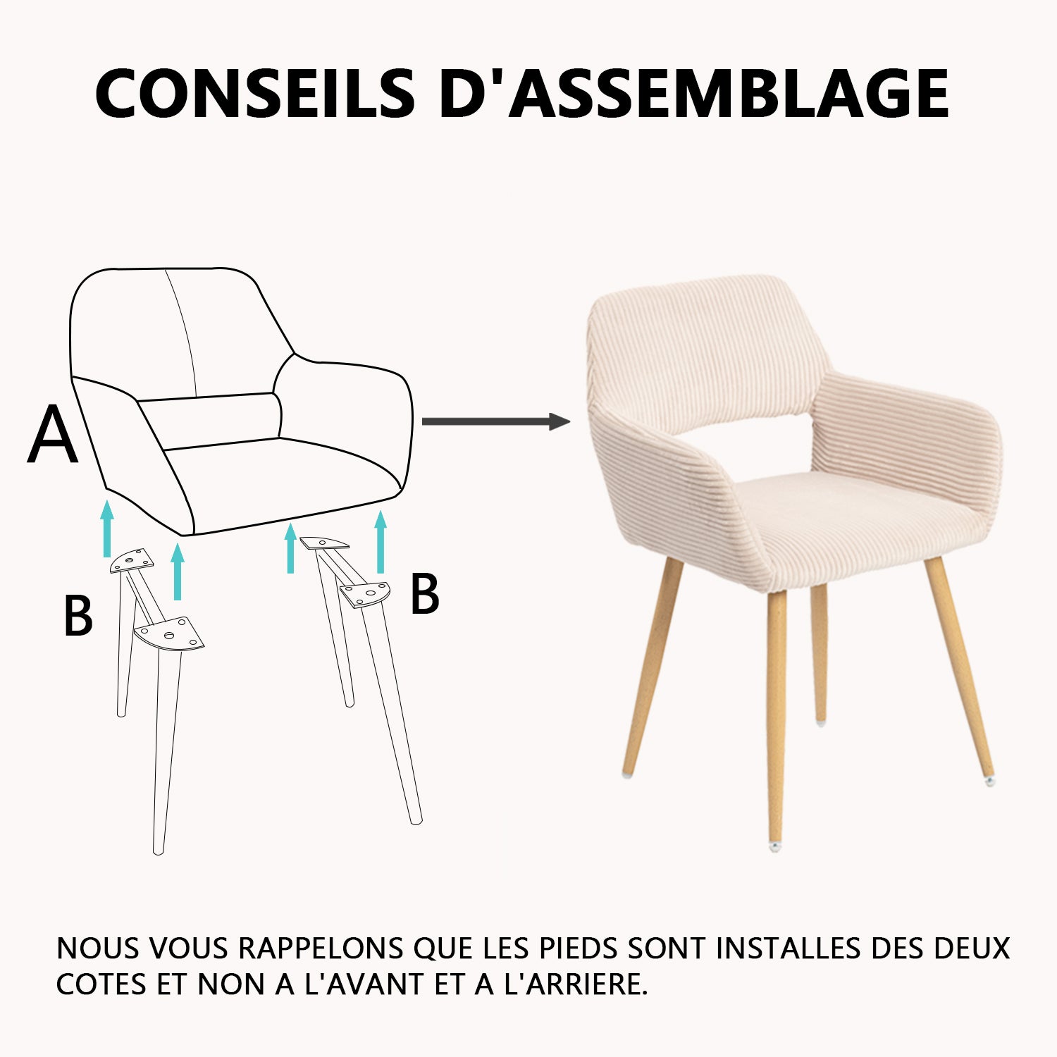 Set von 4 skandinavischen Esszimmer Sesseln mit beige Samtarmlehnen - Cromwell Cord