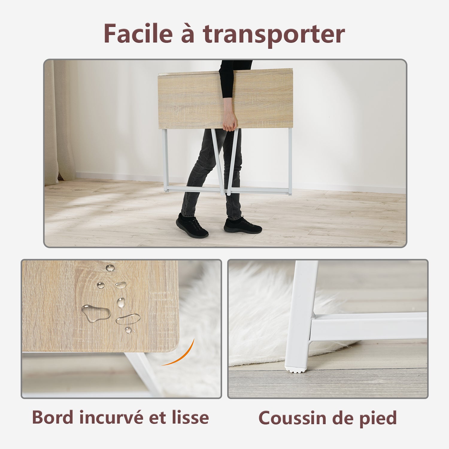 Bureau/table d'ordinateur industriel pliant en bois de chêne et en métal blanc - ASCOLI