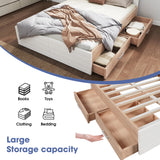 Lit double 140x200 cm en bois avec sommier à lattes et 2 tiroirs de rangement (sans matelas)