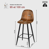 Lot de 2 tabourets de bar industriels avec dossier en suédine - CHARLTON BAR